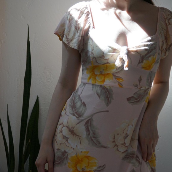 Cream Forever 21 floral skirt baby doll puffer sleeve mini dress short sleeve - Picture 5 of 12